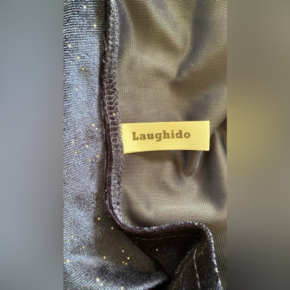 LAUGHIDO WRAP V-NECK LONG SLEEVE SLIT VELVET BLUE GLITTER DRESS SIZE XL 🌟NWOT🌟 - Picture 11 of 15